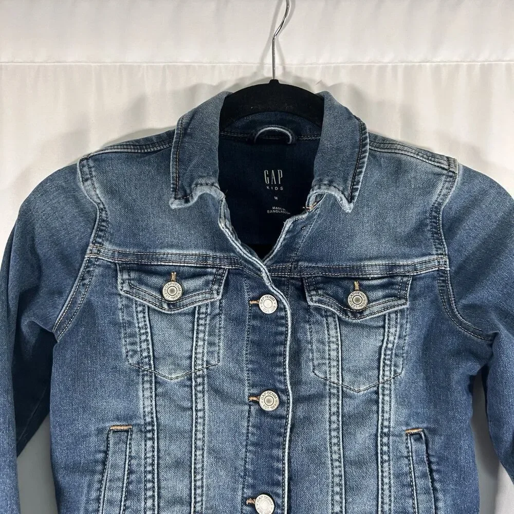 Gap Jean Jacket Girls Kids Medium Medium Wash Denim Snap Pockets Long Sleeve